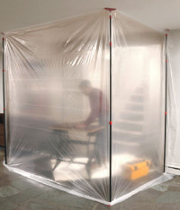 Dustex Quick used to create a containment area with dust sheets and a work station inside