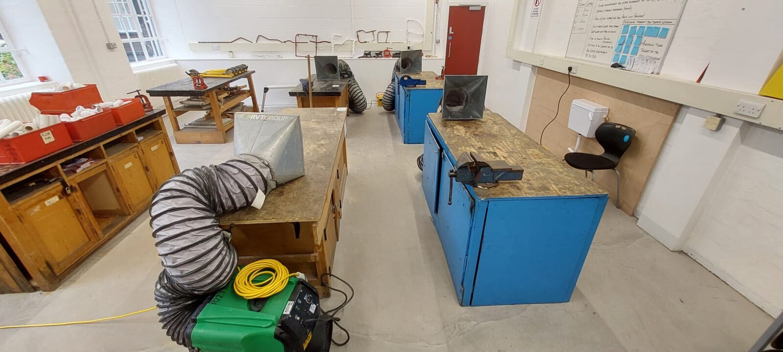 Dustex Raptor set up for extracting dust during a woodwork class at Lewisham College